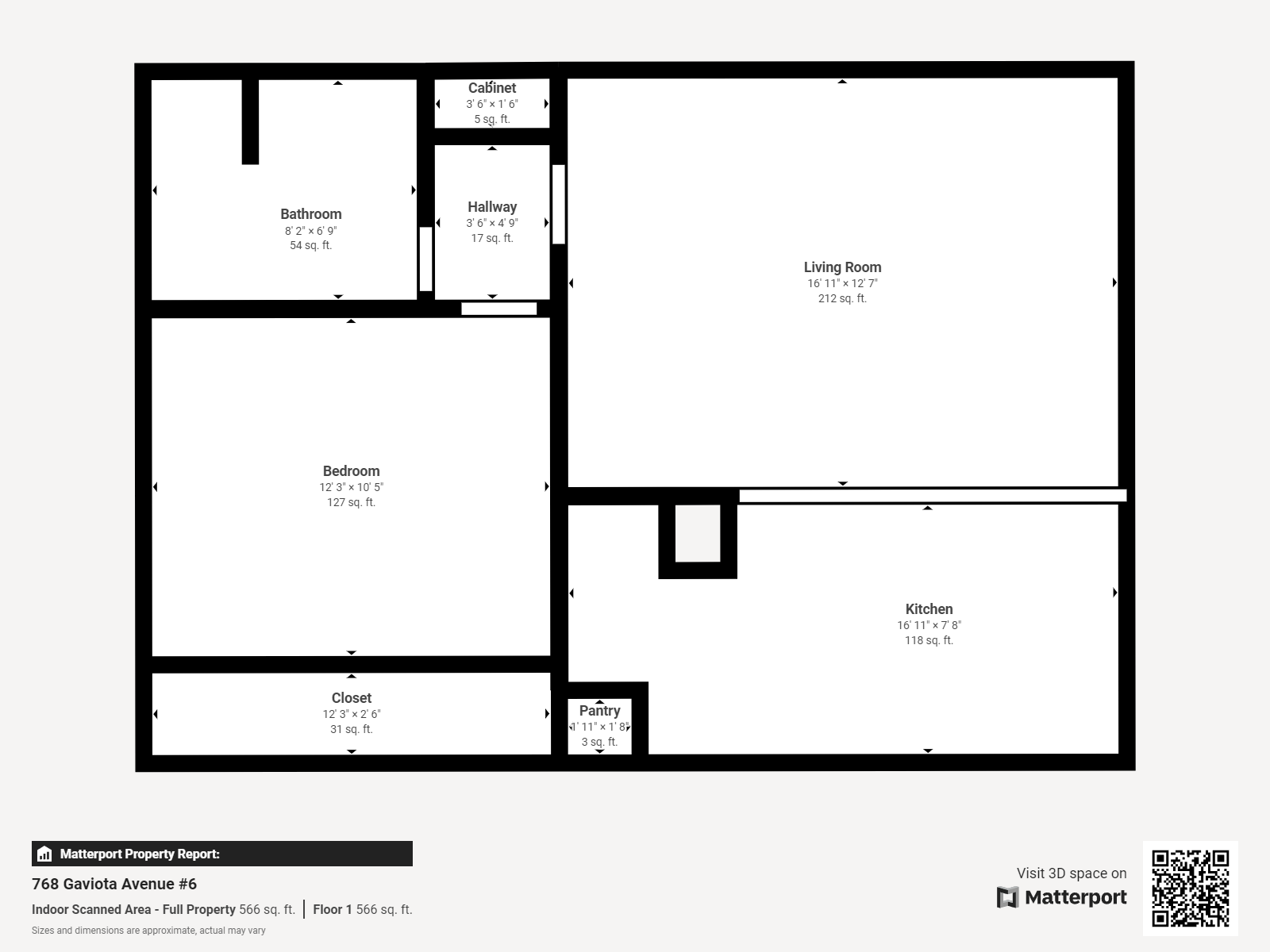 Floor plan for 1 bed, 1 bath